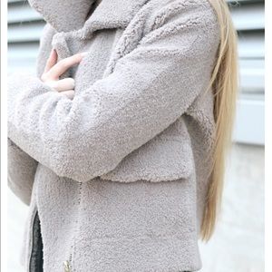 Gray fur teddy fuzzy biker jacket